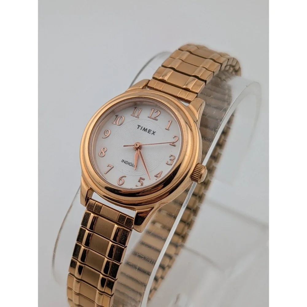 Timex Easy Reader Watch Women Indiglo 27mm Case Gold Stretch Band- New Battery